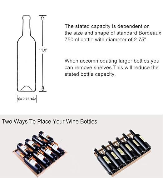 AAOBOSI 46 Bottles Wine Fridge, 24 Inch Wine Cooler with Dual Zone, Freestanding and Built-in Wine Refrigerator with Blue LED Light and Adjustable Shelves, Double-Layer Glass Door, Safety Lock