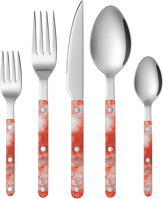 Khen 20-Piece Cutlery Set with Dinner Knives, Forks, Spoons, Salad Forks & Teaspoons – Durable and Dishwasher Safe Utensil Set for Home, Kitchen, Weddings & Occasions - Blush Storm Pattern Handle