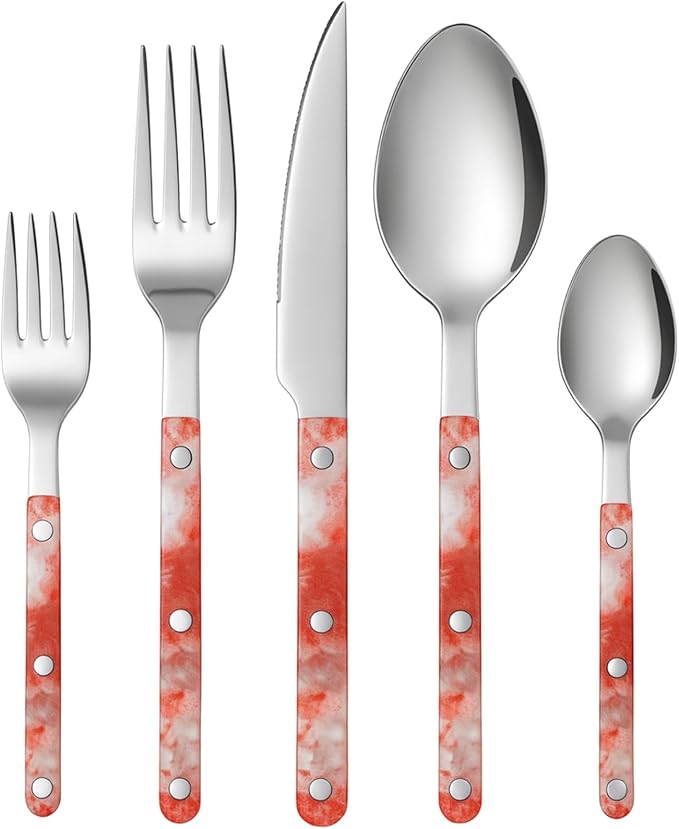 Khen 20-Piece Cutlery Set with Dinner Knives, Forks, Spoons, Salad Forks & Teaspoons – Durable and Dishwasher Safe Utensil Set for Home, Kitchen, Weddings & Occasions - Blush Storm Pattern Handle