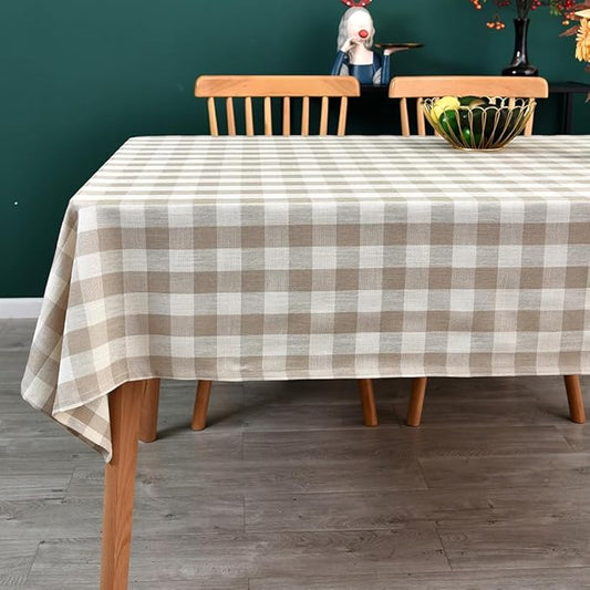 Gingham Tablecloth Rectangle Table Cloth Heavy Duty Cotton Checkered Table Cover for Spring Picnic Kitchen Dining(C-Beige, 52x86 inch)