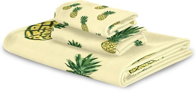 Light Yellow Pineapple01 Decorative Towels for Bathroom Bath Towel Sets Absorbent Microfiber Fancy Beach Towels Bathroom Towel Washcloth Sets