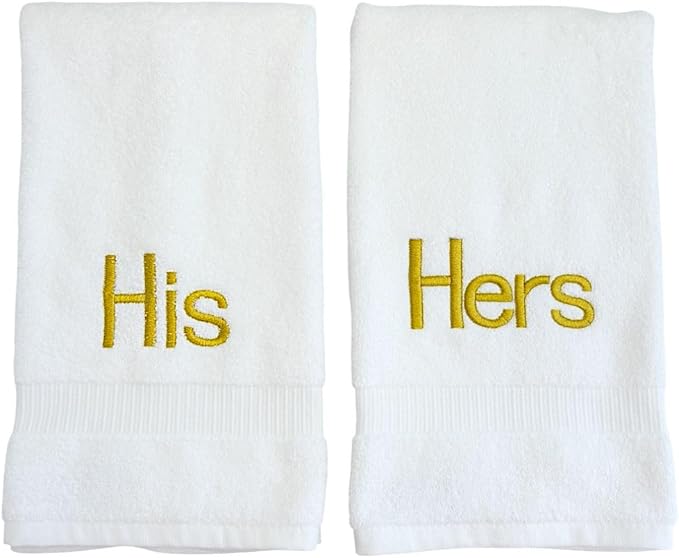 Gold Monogrammed Hand Towels for Bathroom - Luxury Hotel Quality Personalized Initial Decorative Embroidered Towel for Powder Room, Spa - GOTS Organic Certified - His and Hers