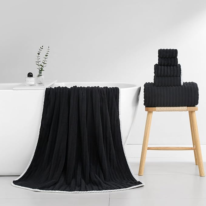 40x80 Inches Bath Sheets Towels for Adults Luxury Microfiber Extra Large Bath Towels for Bathroom Super Soft Absorbent Quick Dry with Hanging Loop (Black,1PCS)