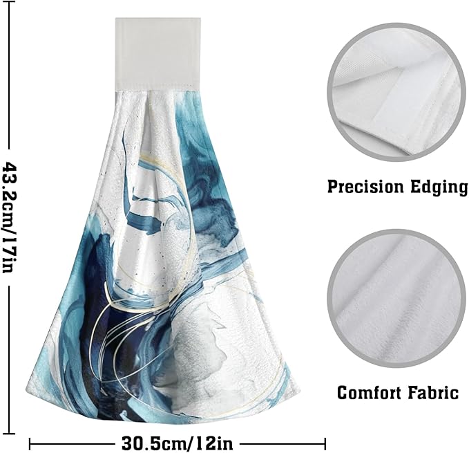 Giwawa Blue Abstract Kitchen Hand Towels 2 Pieces Canvas Art Dish Cloth Tie Towels with Hanging Loop Tea Bar Towels for Bathroom Tabletop Home