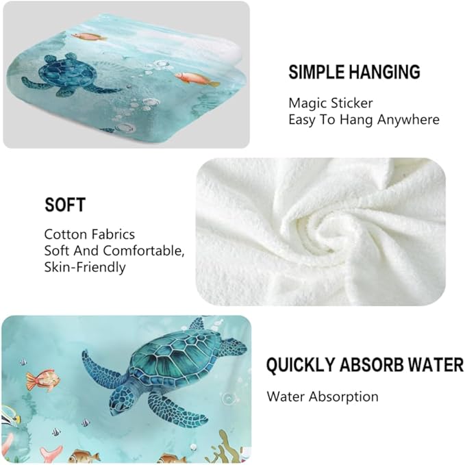 Sea Turtle Hand Towels Set of 2 - Breathable Ocean Beach Towels, Highly Absorbent Marine Life Coastal Bath Towels for Gym, Hotel, Summer Bathroom Decor - 28.7x13.7 Inch