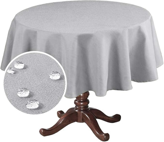H.VERSAILTEX Linen Textured Table Cloths Round 60 Inch Premium Solid Tablecloth Spill-Proof Waterproof Table Cover for Dining Buffet Feature Extra Soft and Thick Fabric Wrinkle Free, Grey
