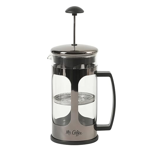 Mr. Coffee Daily Brew French Press Coffee Maker, 30-Ounce Glass Carafe with High Heat Resistant Durable Borasilicate Glass & Gunmetal Frame and Plunger, Includes Coffee Scoop