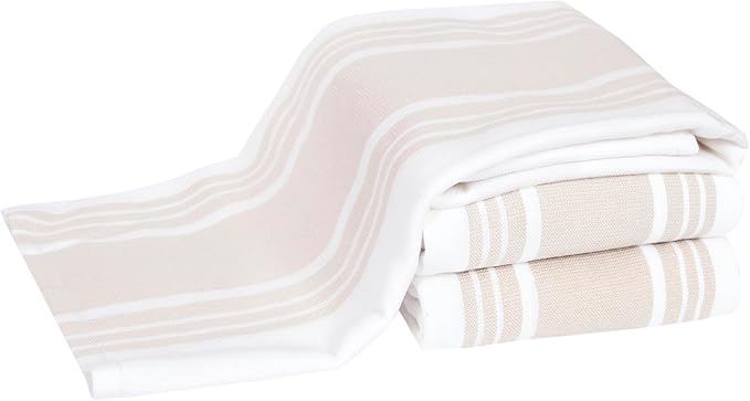 All-Clad Dual-Purpose Kitchen Towels: Highly Absorbent - 100% Cotton, 17"x30" Dish Towels for Cleaning & Drying Dishes & Glassware, 3-Pack, Almond