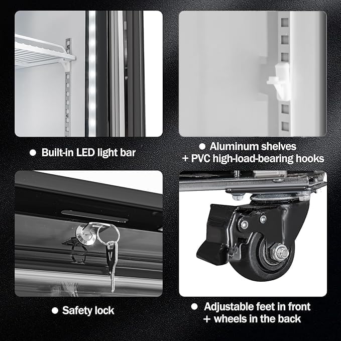 6.5 Cu.Ft Commercial Beverage Refrigerator Glass Door Upright Drink Cooler Display Fridge with Adjustable Shelves and LED Light for Restaurant Bar Store Office