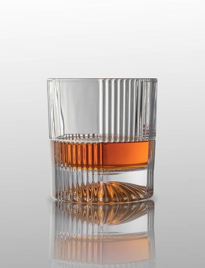 10oz Old Fashioned Whiskey Glasses Set | Lead-Free Crystal, Heavy Base, Rock Glass with Elegant Tile Design, 4-Piece Set for Scotch & Cocktails