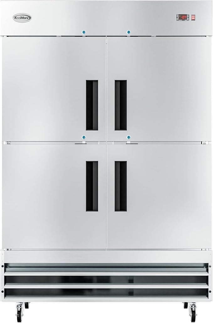 KoolMore RIF-2D-SSHD Commercial Stainless-Steel Reach-in Freezer with Half Door Access for Restaurant, Cafe, and Frozen Food Storage, Large 47 Cu. Ft. Capacity, Heavy Duty Kitchen Use, 4, Silver