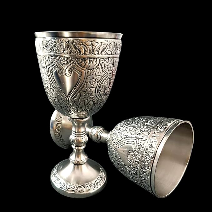 Wine Goblet Vintage Chalice Roman King Arthur Wine Cup Renaissance Medieval Drinking Goblet Unique Gift (150 ml) (Pewter Antique)