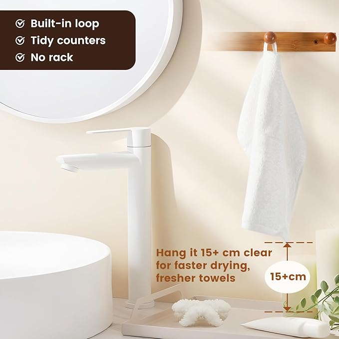 SEMAXE 100% Cotton Washcloths for Bathroom - 24 Pack, Quick-Dry Face Towels with Hanging Loop, Highly Absorbent and Soft, 13x13 Inch, White