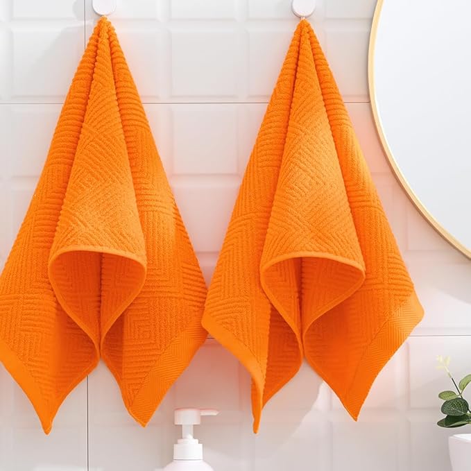 sense gnosis Super Soft Orange Hand Towels Terry Striped Weave Pattern Ultra Absorbent 100% Cotton Hand Towel for Bathroom Home Decorations 13 X 29 Inch, 2 Pieces