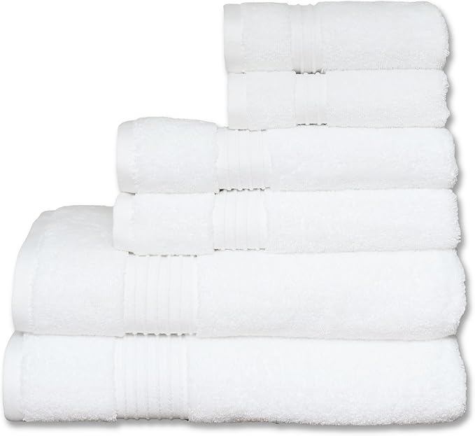 Milara Turkish Bath Towels Set of 6| 2 Bath Towels, 2 Hand Towels & 2 Wash Cloths with Elegant White Color | 700 GSM Premium Quality Cotton Ultra-Soft & Absorbent