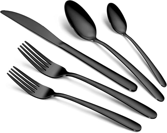Black Silverware Set - 20PCS Stainless Steel Silverware Set for 4, Includes Forks Spoons and Knives, Utensil Sets for Home Kitchen Restaurant, Dishwasher Safe