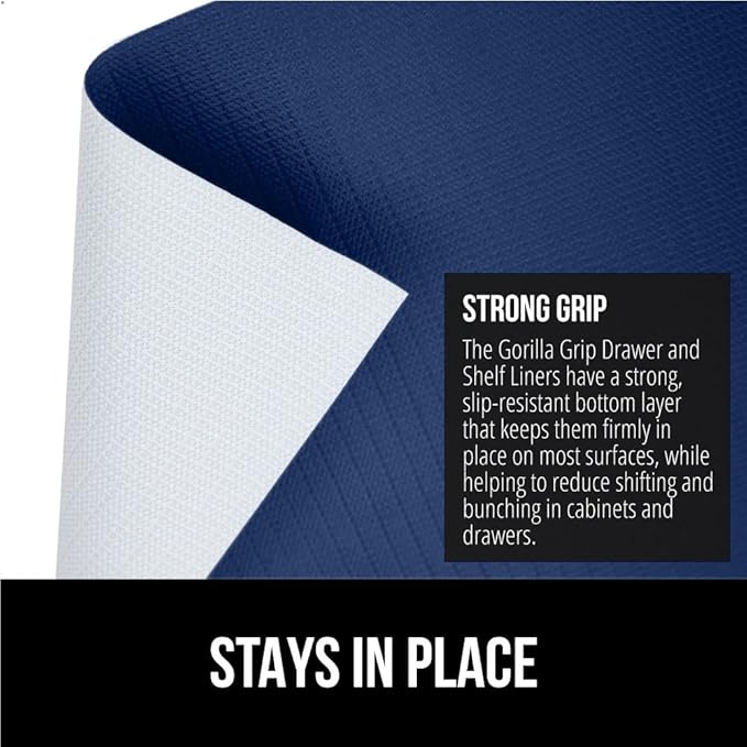 GORILLA GRIP Slip Resistant Drawer and Shelf Liner 2 Pack, Non Adhesive Water Resistant, Easy Clean and Trim, Smooth Surface Liners for Kitchen Cabinet, Shelves, Drawers, Pantry, 17.5 IN x 20 FT, Navy