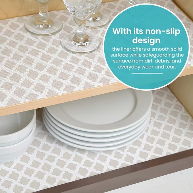 Con-Tact Brand Grip Prints Shelf Liner, Non-Adhesive Durable Liners, Slip-Resistant Drawer and Cabinet Covering, 18" x 8', Talisman Pale Gray, Pack of 1 Roll