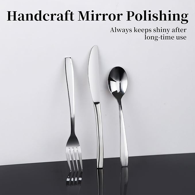 60 Piece Silverware Set,Stainless Steel Flatware Set for 12,18/0 Rust-Proof Cutlery Set with Forks & Spoons,Mirror Polished Dishwasher Safe - Heavy Duty Tableware for Home & Dining