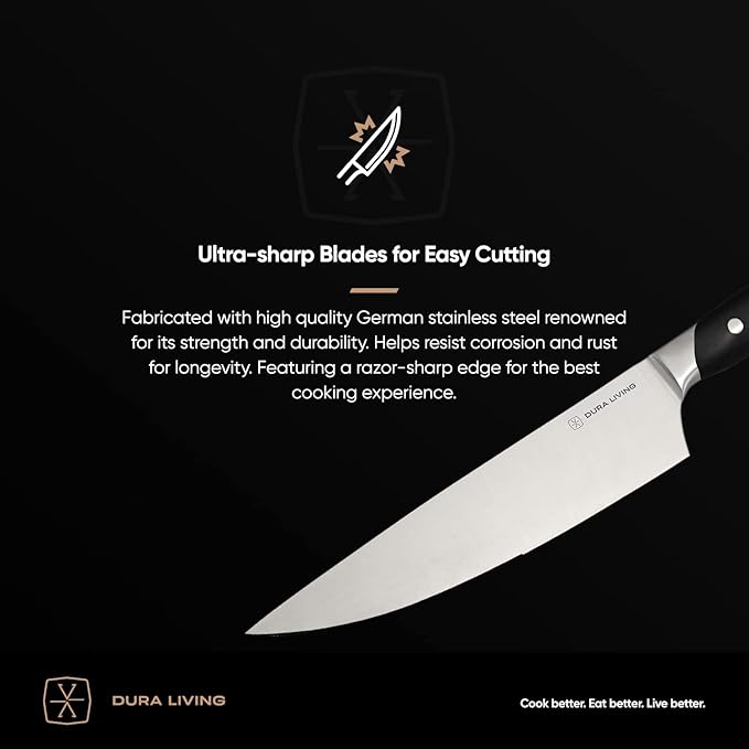 DURA LIVING 3.5-Inch Paring Knife – Ultra-Sharp German High Carbon Stainless Steel, Full Tang, Ergonomic Handle, Multipurpose Kitchen Knife for Chopping, Slicing, and Dicing, Black