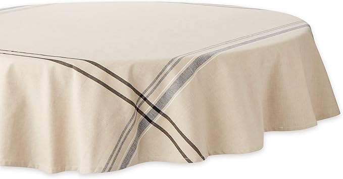 DII French Stripe Dining Table Collection Farmhouse Style Tablecloth, 70 Inches Round, Taupe/Black