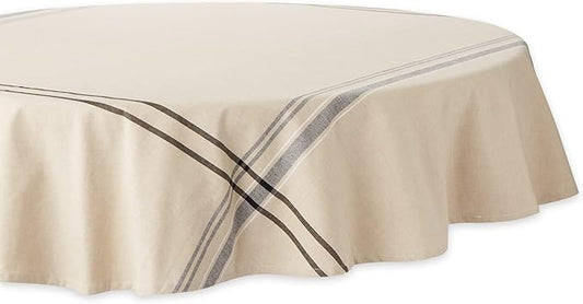 DII French Stripe Dining Table Collection Farmhouse Style Tablecloth, 70 Inches Round, Taupe/Black