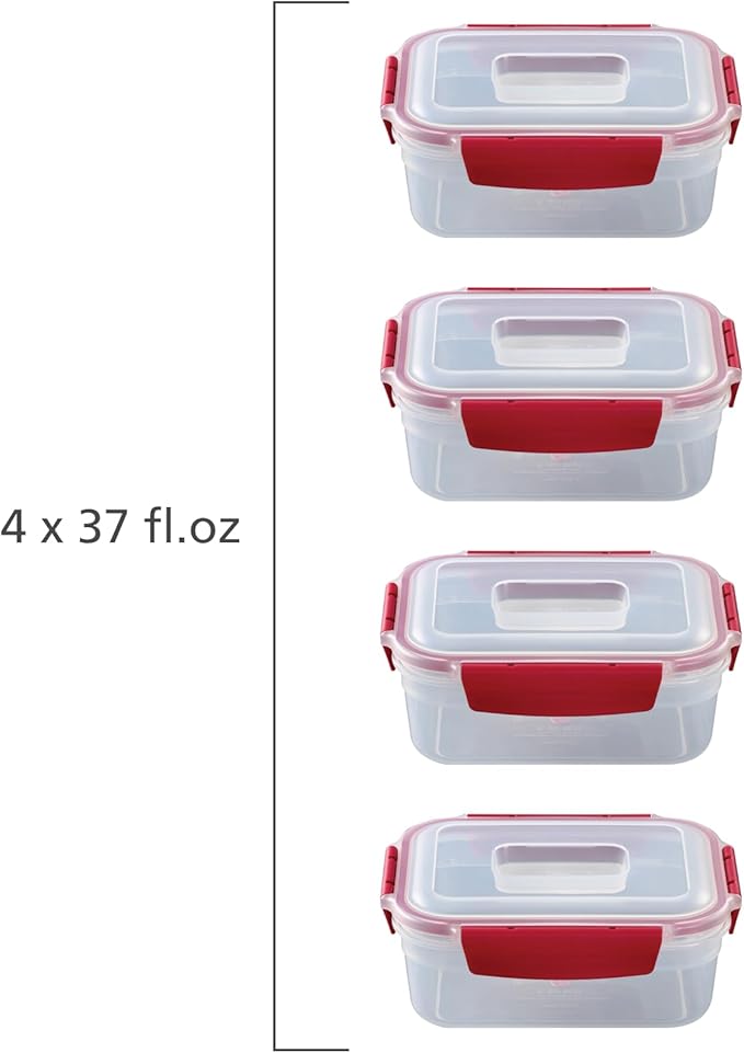 Joseph Joseph Nest Lock 8-piece Plastic BPA Free Food Storage Container Set with Lockable Airtight Leakproof Lids - Red