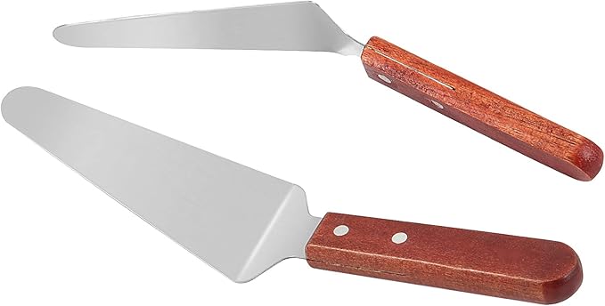 FUNSUEI 20 Pack 10 Inches Wood Handle Pizza Pie Server, Stainless Steel Pie Server Spatula, Transfer Triangular Spade Spatula for Lifting, Serving Cakes, Pies, Pizza, Steaks, Fish Fillets, Lasagna
