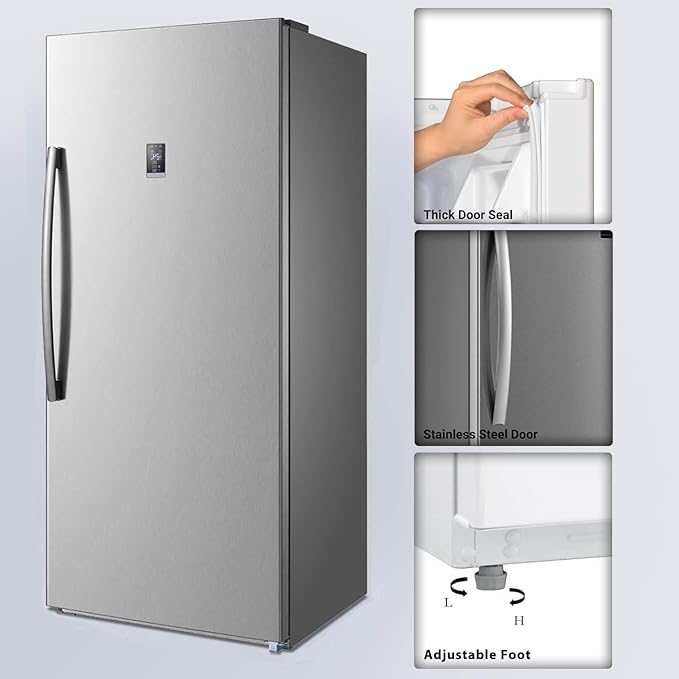 Smad 21 Cu.Ft. Upright Freezer, Stand Up Frost Free Freezer with LED Control Panel, Right Open Door, Door Ajar Alarm, Convertible Refrigerator/Freezer for Garage, Kitchen, Home, Stainless Steel