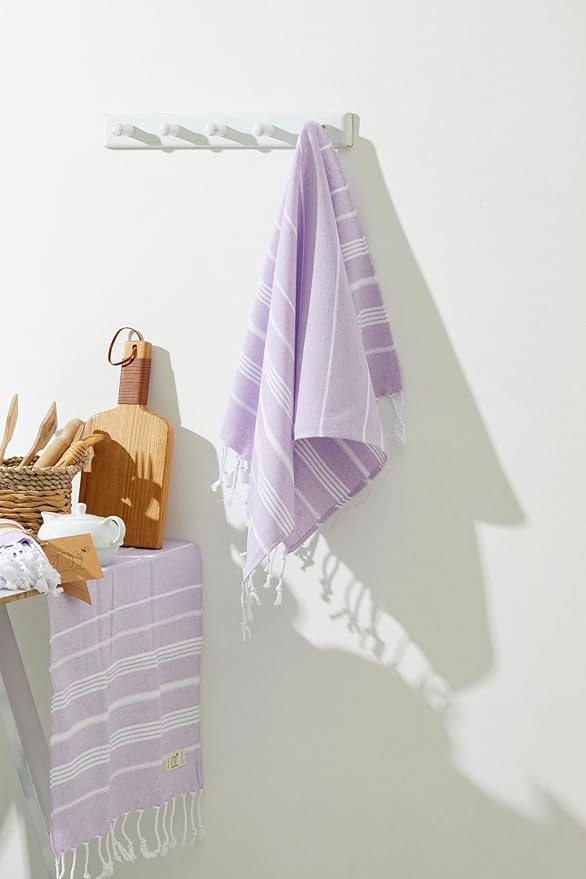 Hand Towels - Set of 2, 18" x 30" inches, Decorative Peshtemal Cotton Hand Towels for Kitchen, Bath, Guest, Face, Hair, Gym, Yoga, Dishcloth, Travel (Light Lilac)