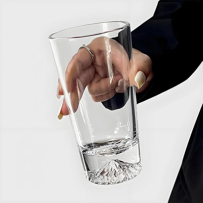 Glass Cups Set of 4 – 12oz Drinking Glasses with Mountain Base – Glasses Drinking Set & Water Glasses for Cocktails, Juice, Water – Premium Glassware for Home Bar (Crystal Mountain)