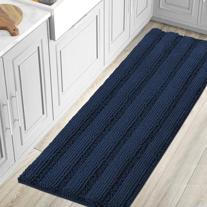 H.VERSAILTEX Bathroom Rugs Bath Mat Runner Rug Non Slip Kitchen Rug Extra Long Bath Rug Runners Oversized 59" x 20" Absorbent Washable Dry Fast Plush Area Rug for Bathroom/Bedroom - Navy