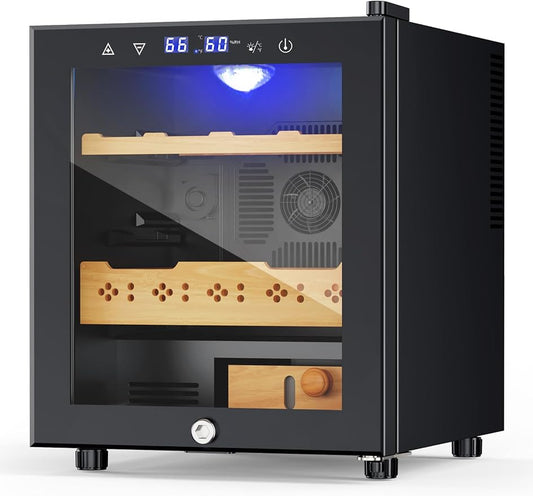 Electric Cooler Cabinet Desktop Cabinet 50L with Professional Temperature and Humidity Digit Control System Spanish Wood Shelves 350 Capacity for Home Office Gift