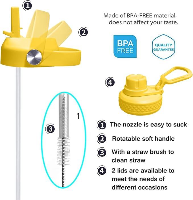 SENDESTAR Stainless Steel Water Bottle, Wide Mouth Water Bottle 40 oz with Straw Lid, Spout Lid, Double Wall Vacuum Insulated Leak Proof, Keeps Liquids Hot or Cold (Yellow&Pink)