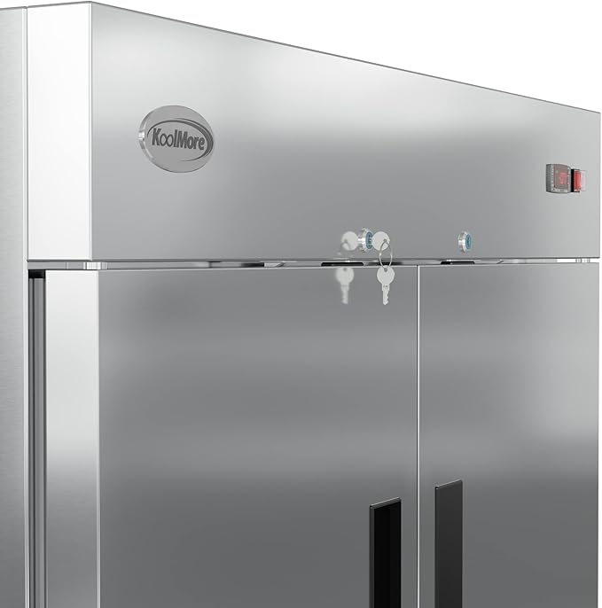 KoolMore RIF-2D-SSHD Commercial Stainless-Steel Reach-in Freezer with Half Door Access for Restaurant, Cafe, and Frozen Food Storage, Large 47 Cu. Ft. Capacity, Heavy Duty Kitchen Use, 4, Silver
