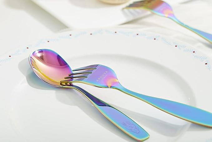 ANNOVA Kids Silverware Children's Safe Flatware Set Stainless Steel - Children Forks, Children Tablespoons, Toddler Utensils, Metal Cutlery Set for LunchBox (Rainbow, 6)