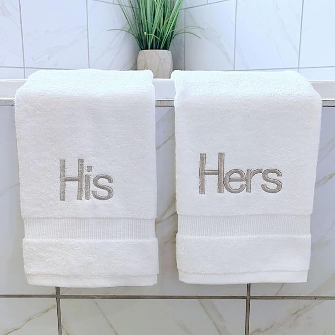 Silver Monogrammed Hand Towels for Bathroom - Luxury Hotel Quality Personalized Initial Decorative Embroidered Towel for Powder Room, Spa - GOTS Organic Certified - His and Hers