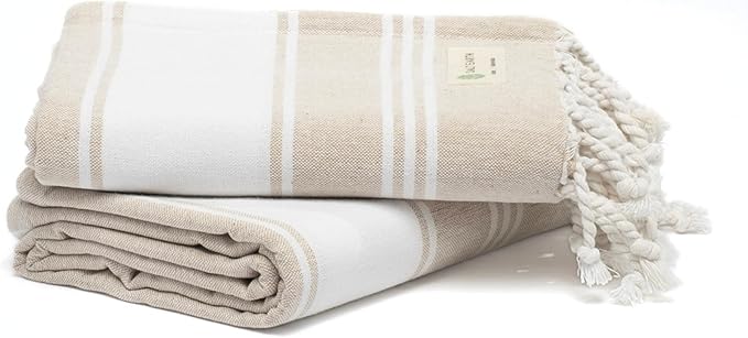Salt Earth Cotton Turkish Beach Towel, Set of 2-36" X72" Large Bath Towels, Quick Dry Towel, Bathroom, Beach Essentials, Gym, Quick Dry for Shower, Lightweight Large Towels for All (Beige)