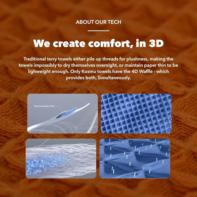 100% Organic Cotton Hair Drying Waffle Towel Wrap for Women | Absorbent & Quick Dry Head Turban for Wet Hair in Shower Sauna Spa, Extra Large for Long Straight Curly Plopping Button (Orange, 2 PACK)