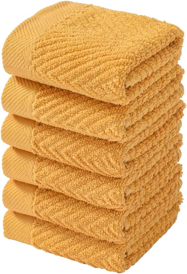 sense gnosis Yellow Washcloth Set of 6 Striped Weave 100% Terry Cotton Towel Super Soft Highly Absorbent Washcloths Towel for Bathroom 13" X 13"