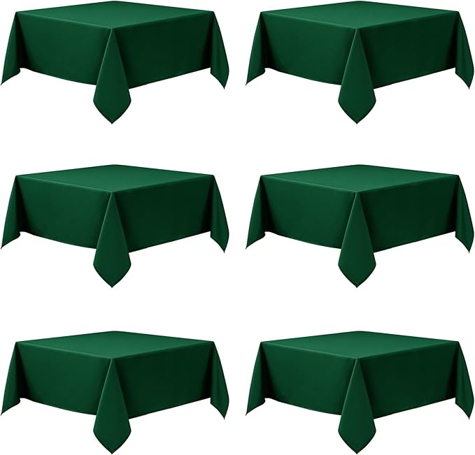6-Pack Hunter Green Tablecloths for Square Tables, 70 x 70 Inches, Stain-Resistant Polyester Fabric for 3 Foot Tables - Washable Table Covers for Weddings, Banquets, Birthday Parties, Events