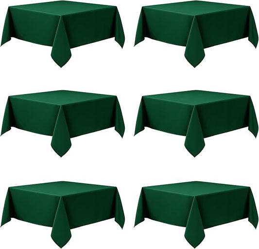 6-Pack Hunter Green Tablecloths for Square Tables, 70 x 70 Inches, Stain-Resistant Polyester Fabric for 3 Foot Tables - Washable Table Covers for Weddings, Banquets, Birthday Parties, Events