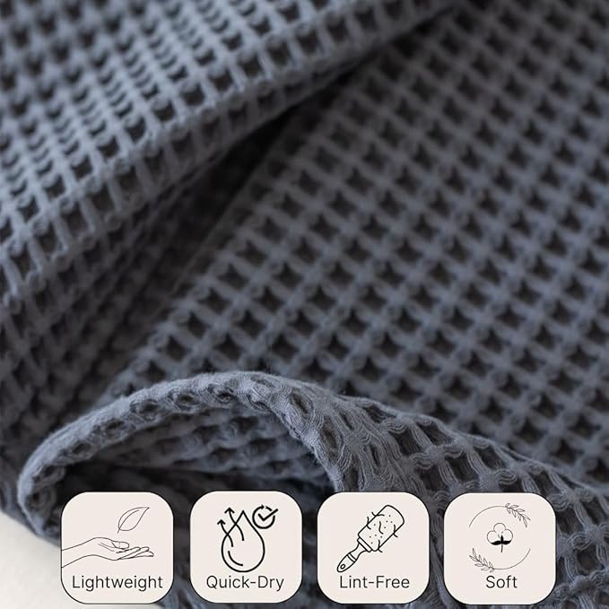 Premium Oversized Waffle Bath Towel Pack of 2 Extra Large 35x71 inch - 100% Turkish Cotton, Waffle Weave, Quick Dry, Lint Free, Thin Bath Sheet Towel (Anthracite, Set of 2 Bath Towels)