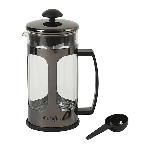 Mr. Coffee Daily Brew French Press Coffee Maker, 30-Ounce Glass Carafe with High Heat Resistant Durable Borasilicate Glass & Gunmetal Frame and Plunger, Includes Coffee Scoop