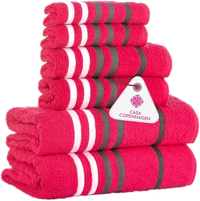 CASA COPENHAGEN Exotic Designed in Denmark 525 GSM Hotel & Spa Kitchen & Bath Set of 6 Egyptian Cotton Towels - 2 Bath Towels, 2 Hand Towels, 2 Washcloths - Pink