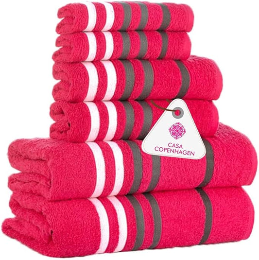 CASA COPENHAGEN Exotic Designed in Denmark 525 GSM Hotel & Spa Kitchen & Bath Set of 6 Egyptian Cotton Towels - 2 Bath Towels, 2 Hand Towels, 2 Washcloths - Pink