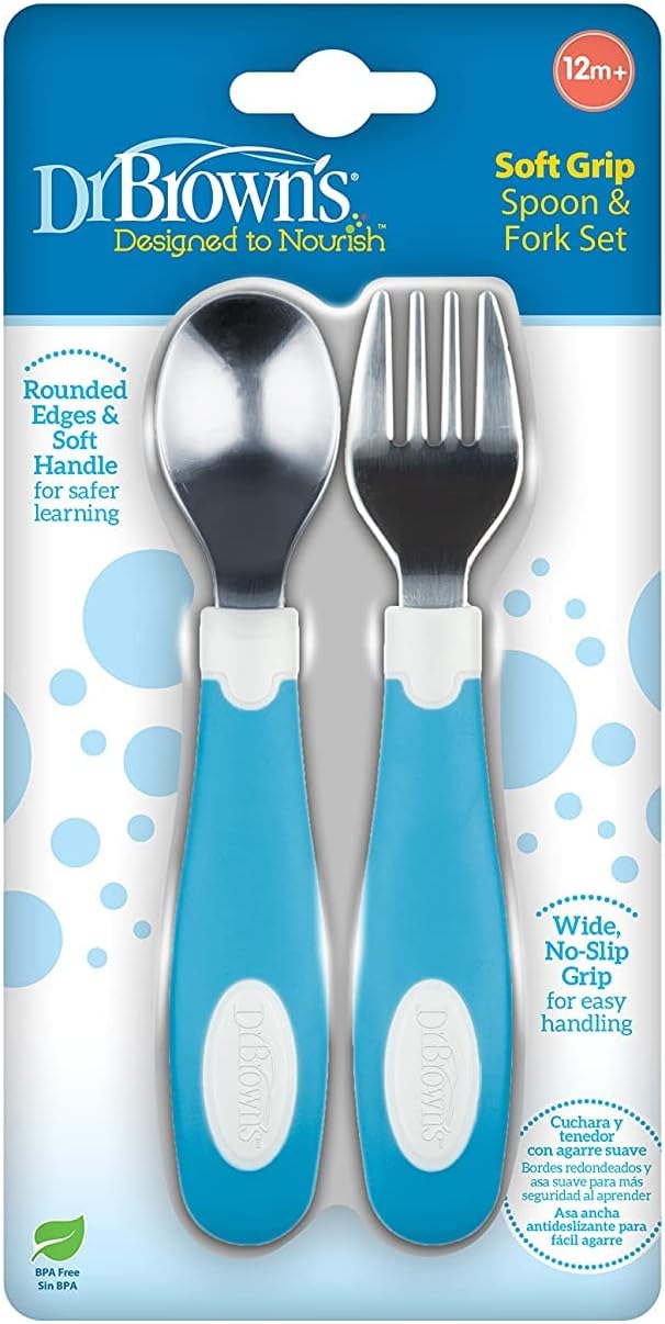 Dr. Brown’s Designed to Nourish Soft-Grip Spoon and Fork Set, Blue & Teal, 4-Pack