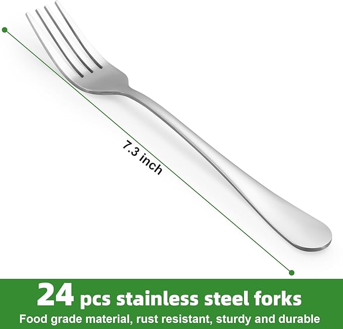 24 Piece Dinner Forks Set, Food-Grade Stainless Steel Forks Silverware, Cutlery Fork, Salad Fork, Metal Forks for Home, Kitchen or Restaurant, Mirror Polished, Dishwasher Safe - 7.3 Inch