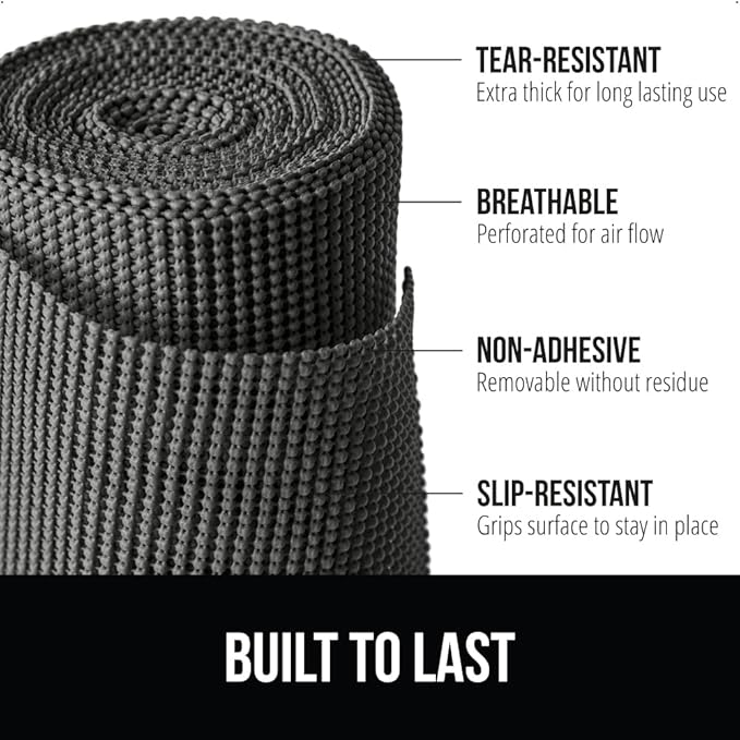 GORILLA GRIP powerGRIP Drawer Shelf and Cabinet Liner, Thick Strong Hold, Non-Adhesive Liners Protect Kitchen Cabinets and Cupboard, Bathroom Drawers, Easy Install, Breathable Mat, 20" x30', Charcoal