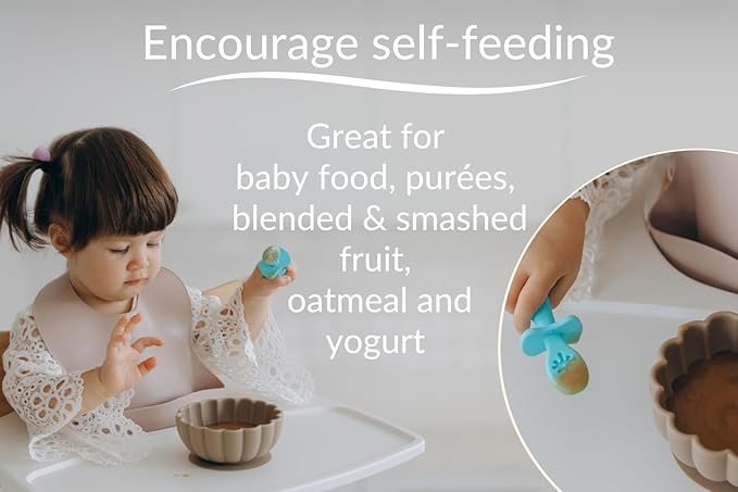 Growing Love Baby Spoons Set, Self Feeding 6 months, Pre-Spoon, Baby utensils, Toddler spoon, training spoon, cuchara bebe, blw, 100% silicone, Anti choke shield (vanilla)